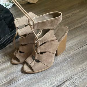 Nude Strappy Sandal Wedge Heel